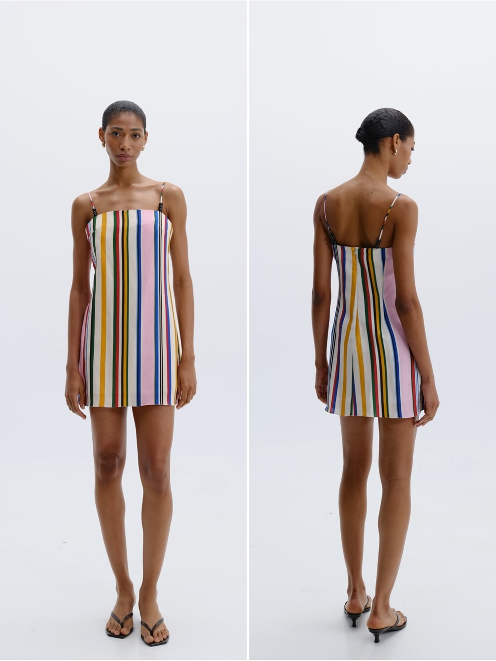 Cala de la Cruz Ancona Dress Rainbow Stripe Linen Mini Dress Resort Dress Size S